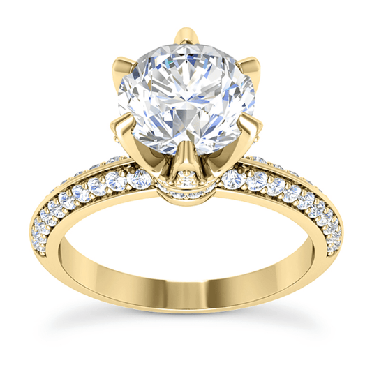 1.50CTW Real Diamond Pave 18K Gold Yellow Diamond-Prong Engagement Ring