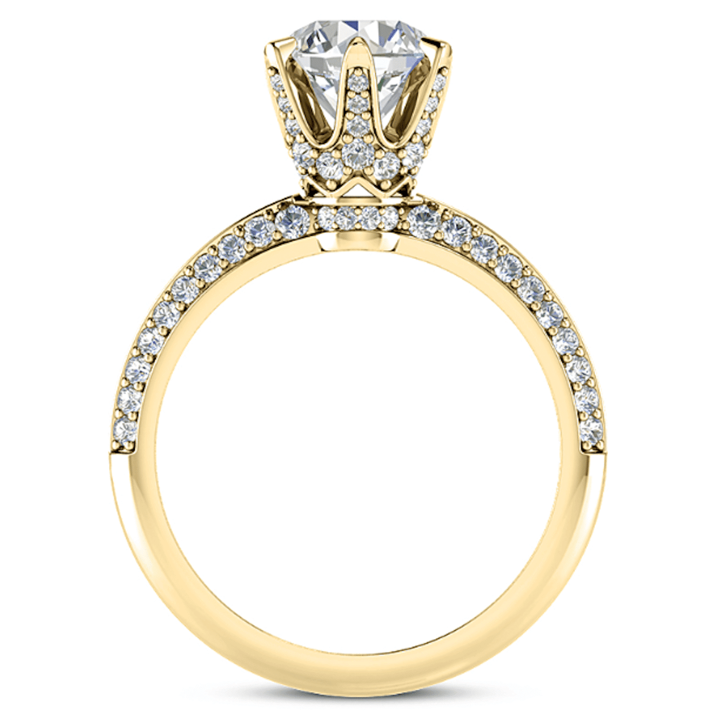 1.50CTW Real Diamond Pave 18K Gold Yellow Diamond-Prong Engagement Ring