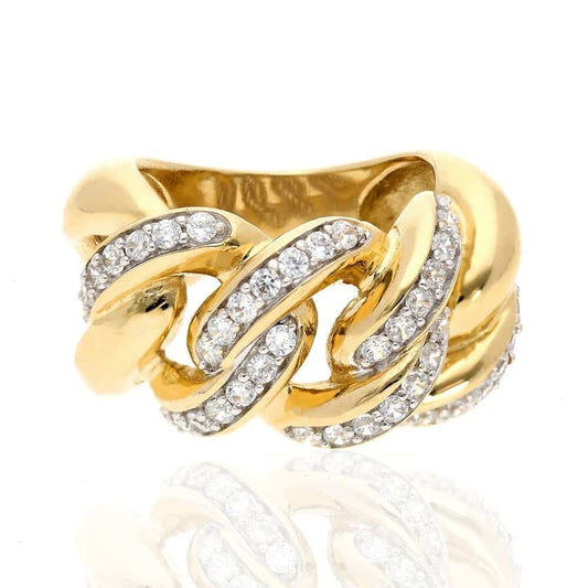 14k Yellow Gold Created Diamond Miami Cuban  Style Men's Ring