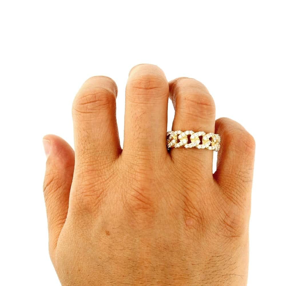 14k Solid Yellow Gold Created Diamond Cuban Style Men's Ring