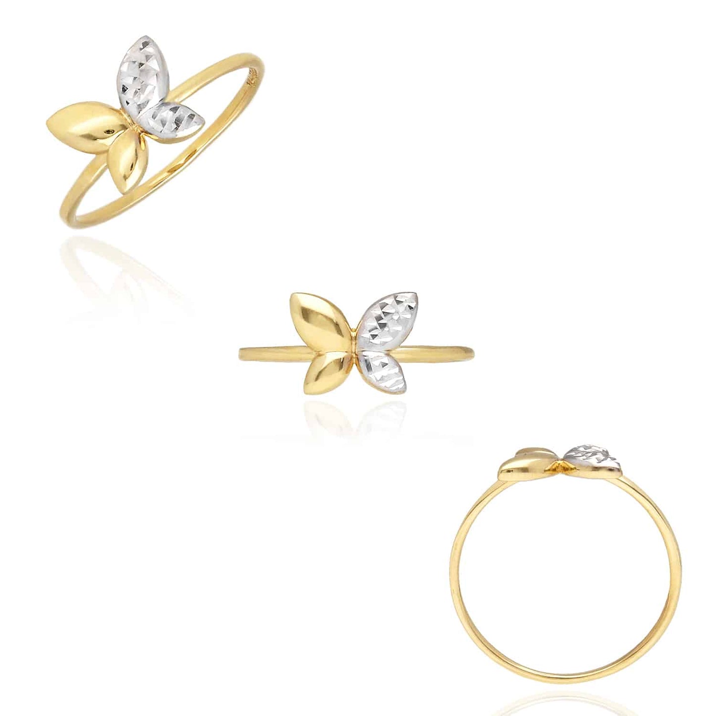 14K Gold Two-Tone Diamond-Cut Butterfly Ring
