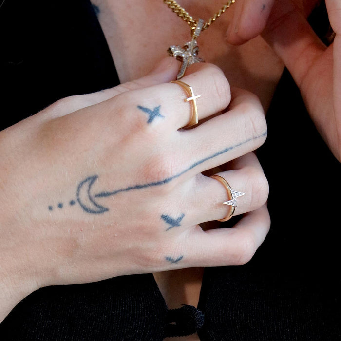 14K Gold Yellow Sideways Cross Ring - WJD Exclusives