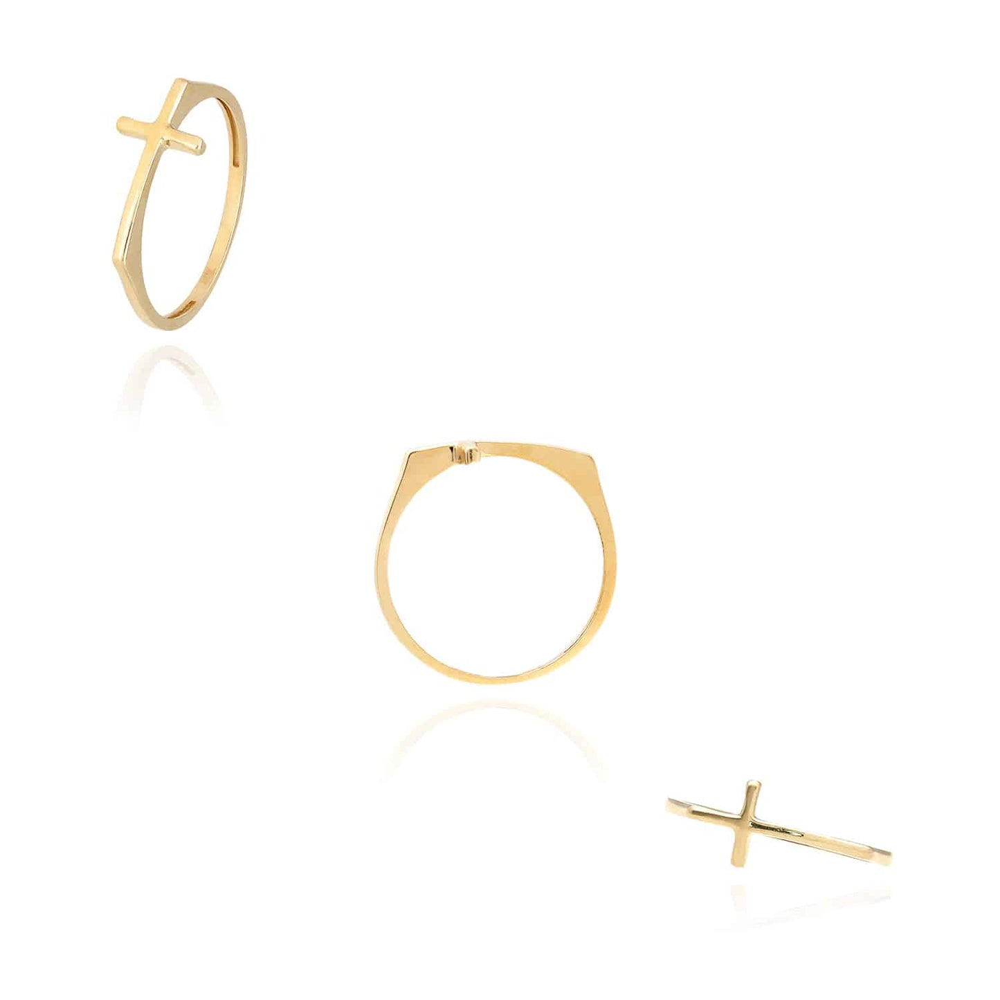 14K Real Gold Yellow Sideways Cross Ring