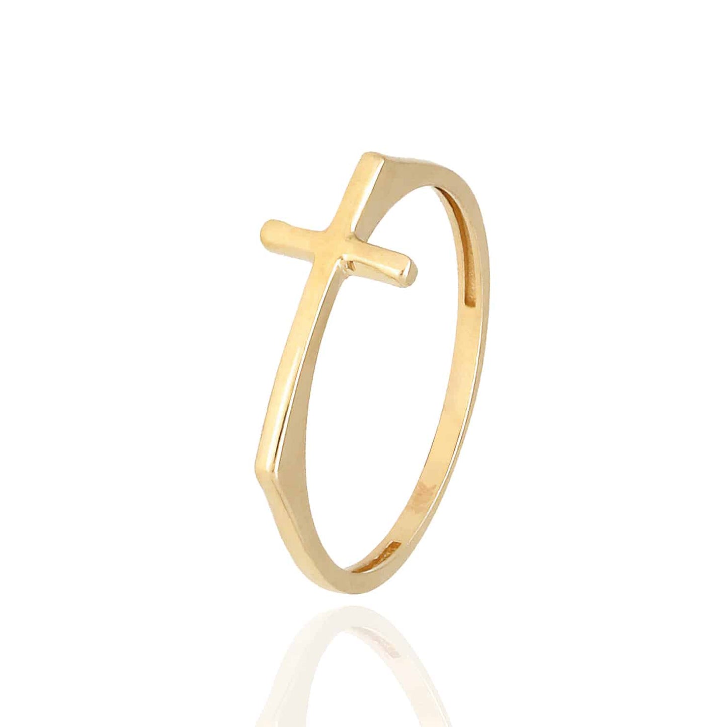 14K Real Gold Yellow Sideways Cross Ring