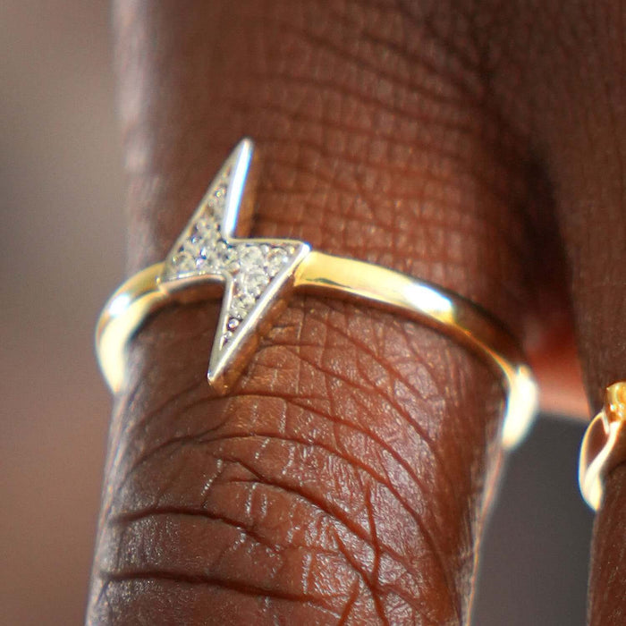 14K Yellow Gold Two - Tone 0.09CTW CZ Lighting Bolt Ring - WJD Exclusives