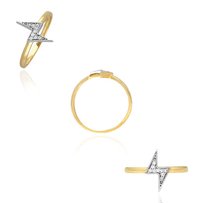 14K Yellow Gold Two-Tone 0.09CTW CZ Lighting Bolt Ring