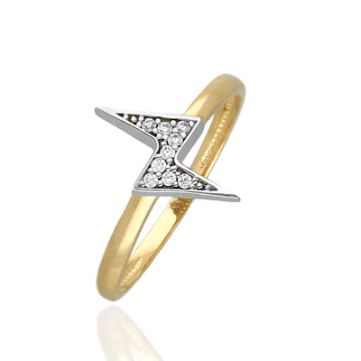 14K Yellow Gold Two - Tone 0.09CTW CZ Lighting Bolt Ring - WJD Exclusives
