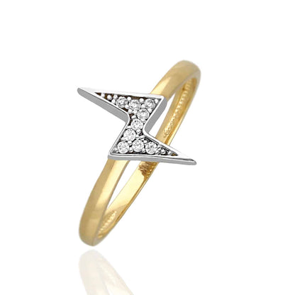 14K Yellow Gold Two-Tone 0.09CTW CZ Lighting Bolt Ring