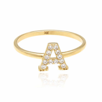 0.12CTW CZ 14K Yellow Gold Initial Letter Ring - WJD Exclusives