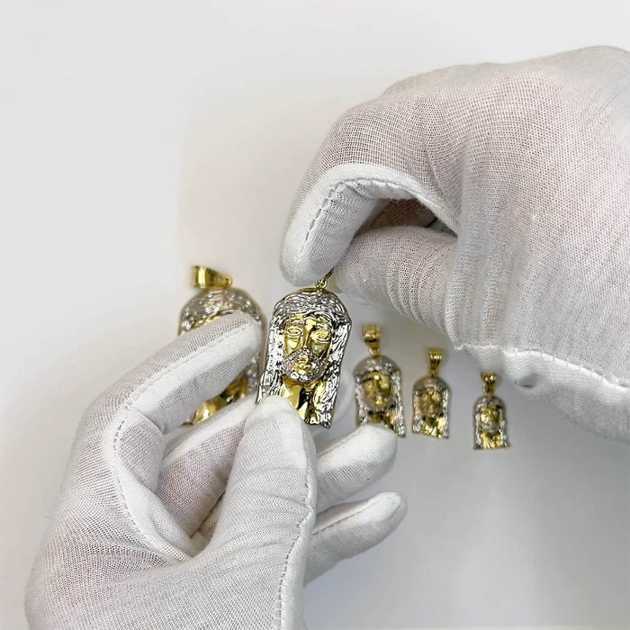 Real 14K Gold Two - Tone Diamond - Cut Jesus Head Pendant 1.1" - 2.7" - WJD Exclusives