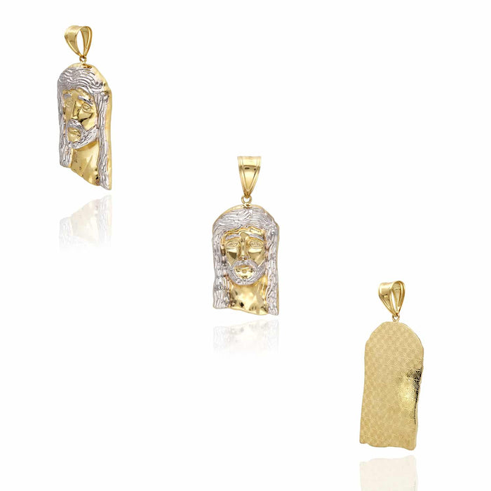 Real 14K Gold Two - Tone Diamond - Cut Jesus Head Pendant 1.1" - 2.7" - WJD Exclusives