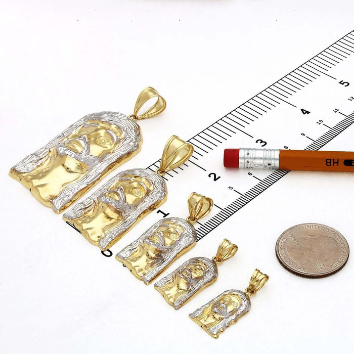 Real 14K Gold Two - Tone Diamond - Cut Jesus Head Pendant 1.1" - 2.7" - WJD Exclusives