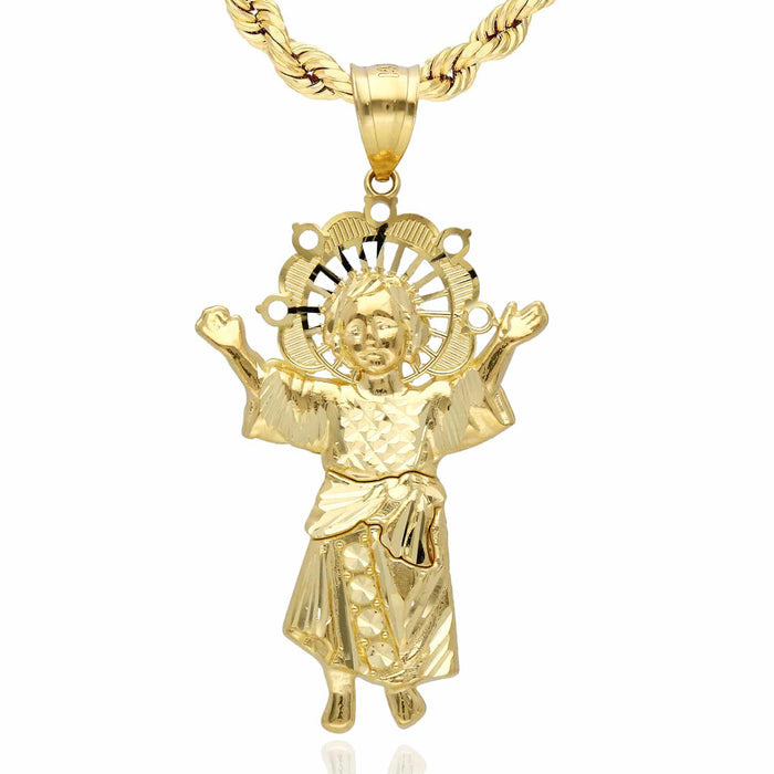 14K Gold Baby Jesus Divino Nino Pendant 1.3" - 2.5" - WJD Exclusives