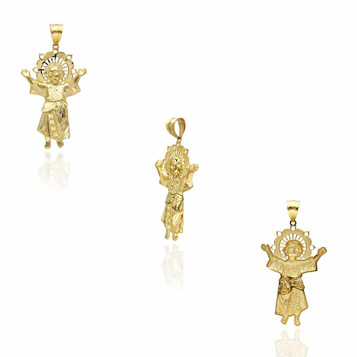 14K Gold Baby Jesus Divino Nino Pendant 1.3" - 2.5" - WJD Exclusives