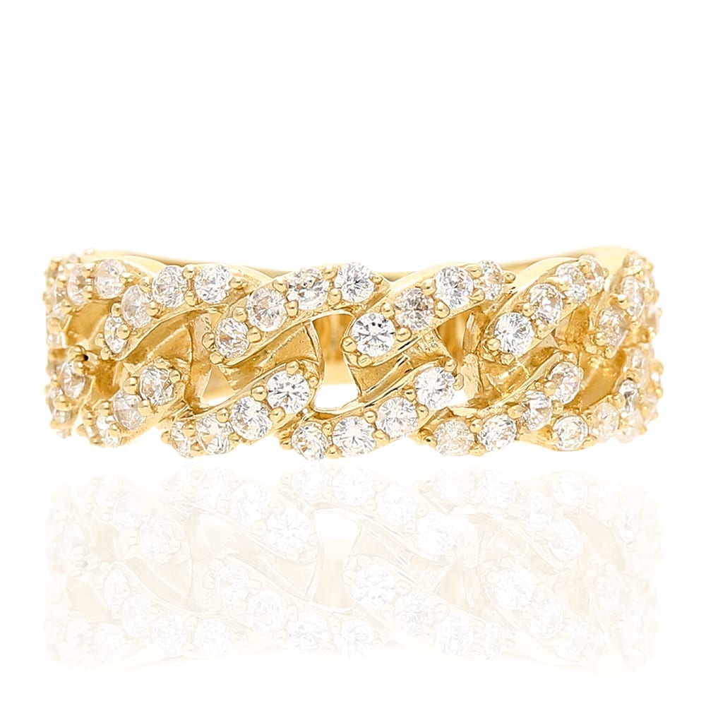 14k Solid Yellow Gold Created Diamond Cuban Style Men's Ring