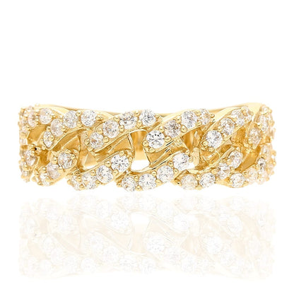14k Solid Yellow Gold Created Diamond Cuban Style Men's Ring
