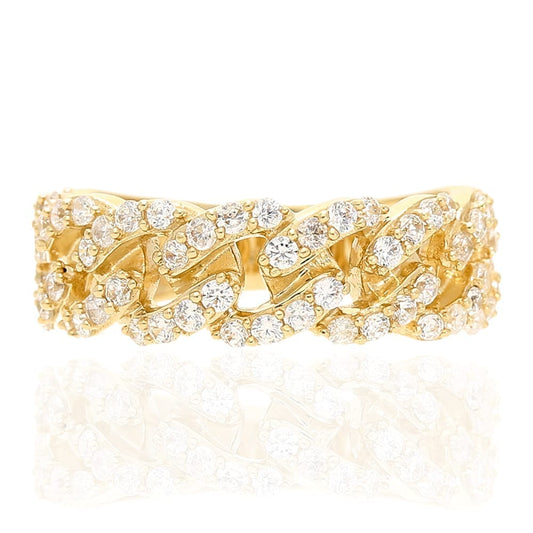 14k Solid Yellow Gold Created Diamond Cuban Style Men's Ring