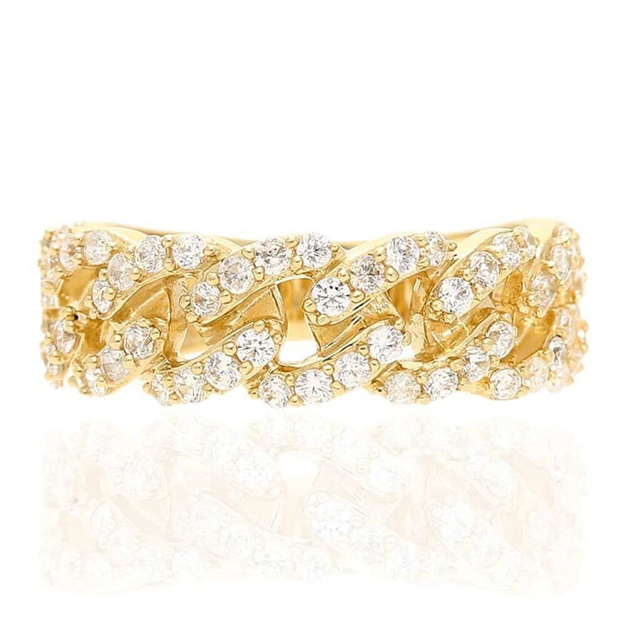 14K Yellow Gold CZ Cuban Style Men's Ring