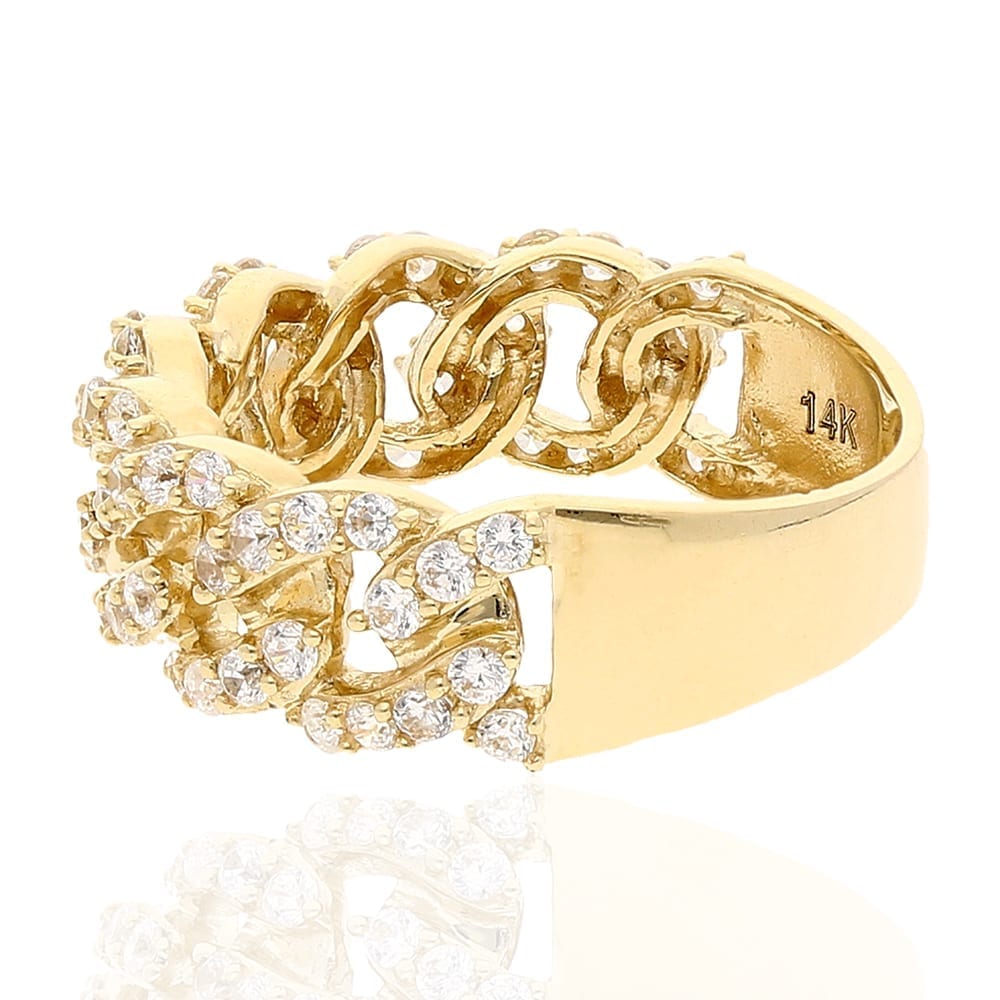 14k Solid Yellow Gold Created Diamond Cuban Style Men's Ring