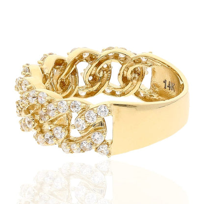 14k Solid Yellow Gold Created Diamond Cuban Style Men's Ring