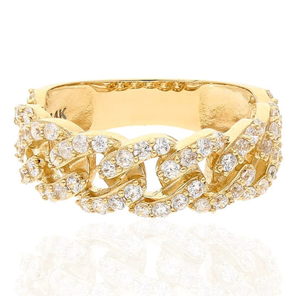 14k Solid Yellow Gold Created Diamond Cuban Style Men's Ring
