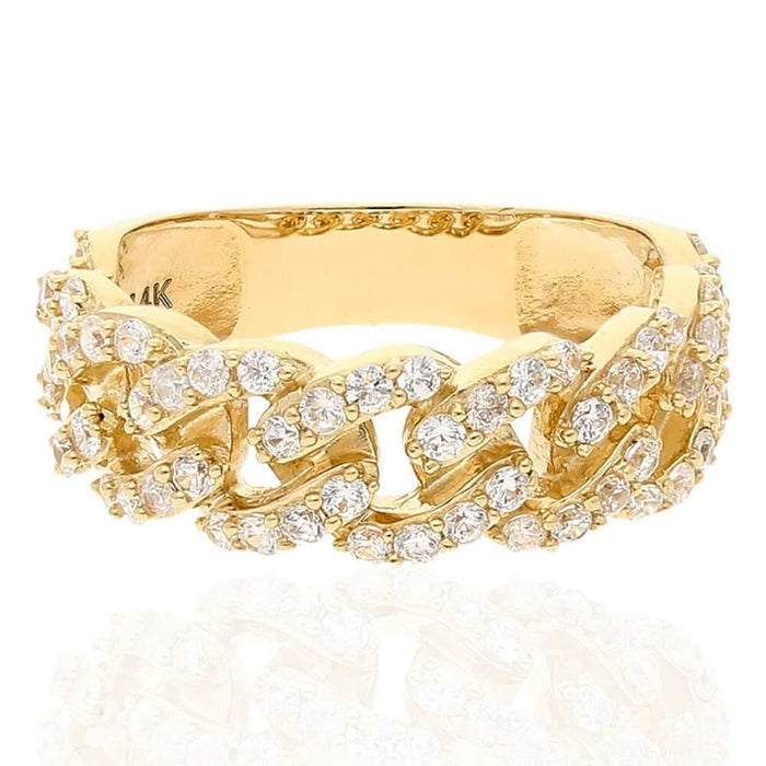 14K Yellow Gold CZ Cuban Style Men's Ring