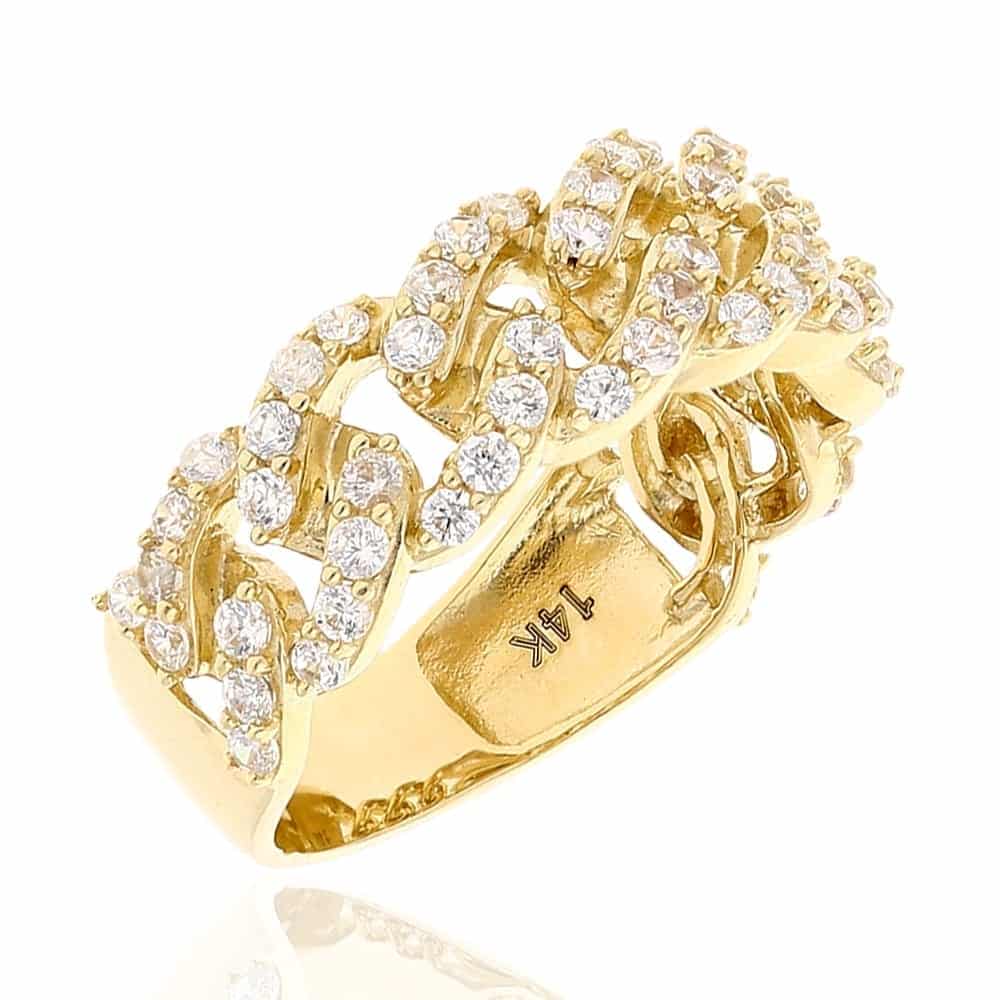 14k Solid Yellow Gold Created Diamond Cuban Style Men's Ring