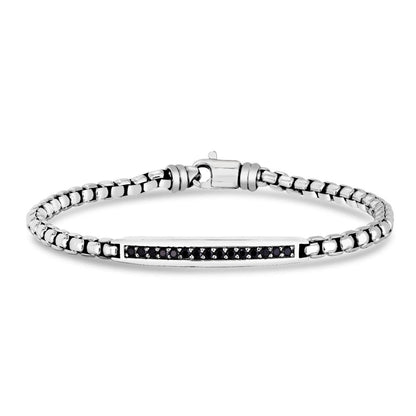 Men's 925 Sterling Silver Black Spinel Bar Bracelet 8.25"