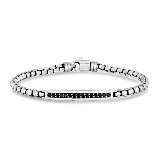 Men's 925 Sterling Silver Black Spinel Bar Bracelet 8.25"
