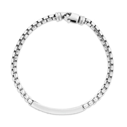 Men's 925 Sterling Silver Black Spinel Bar Bracelet 8.25"