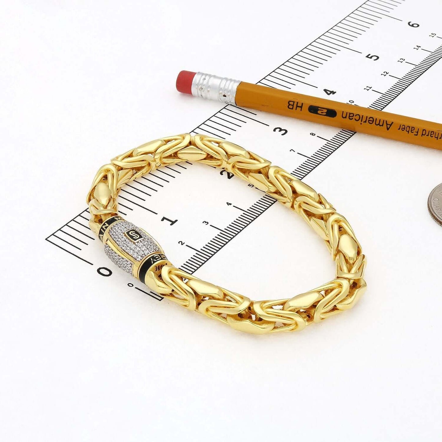 14k Gold 8mm MONACO Byzantine CZ Bullet Clasp Bracelet 8.25"