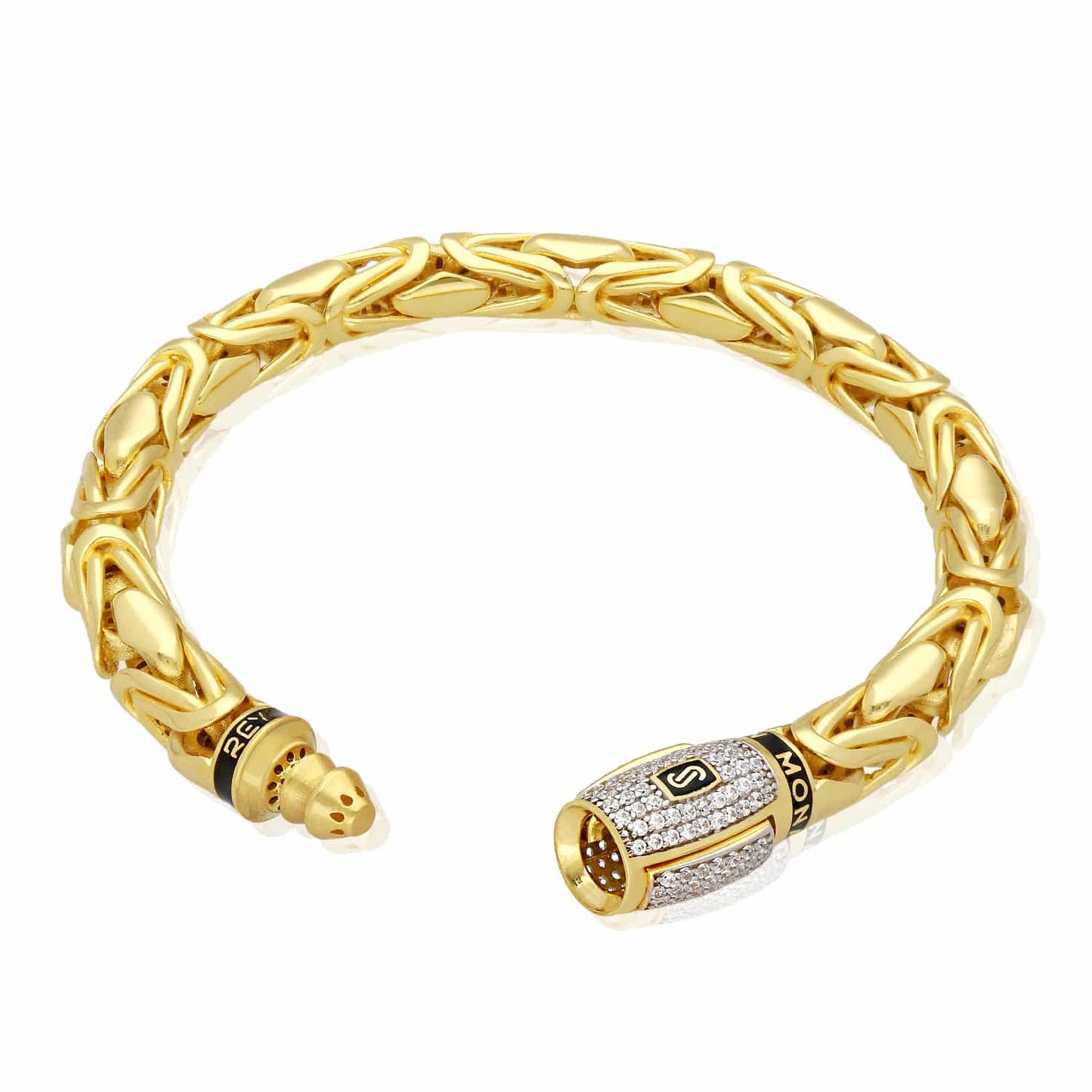 14k Gold 8mm MONACO Byzantine CZ Bullet Clasp Bracelet 8.25"