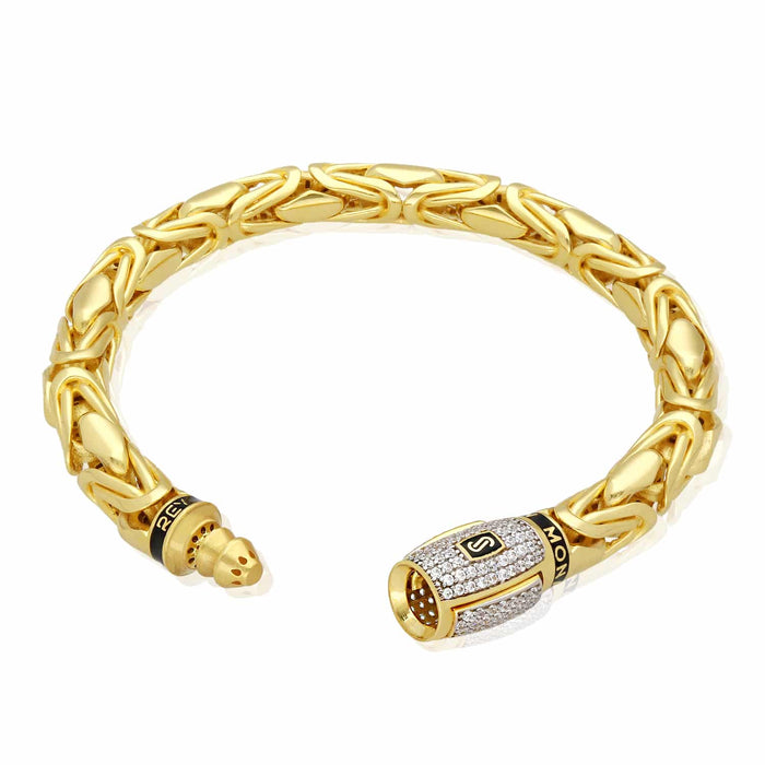 14K Gold 8mm MONACO Byzantine CZ Bullet Clasp Bracelet (Hollow) 8.25" - WJD Exclusives