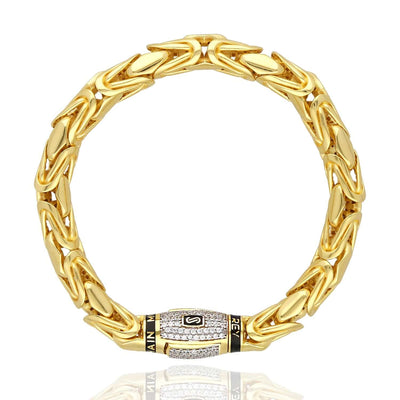 14K Gold 8mm MONACO Byzantine CZ Bullet Clasp Bracelet (Hollow) 8.25" - WJD Exclusives