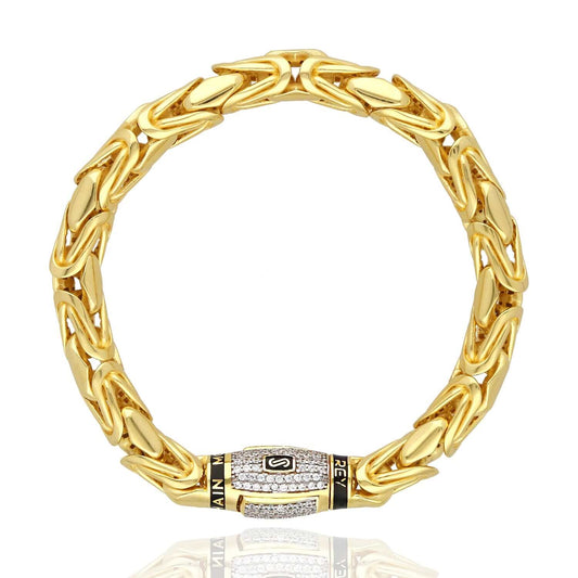 14k Gold 8mm MONACO Byzantine CZ Bullet Clasp Bracelet 8.25"