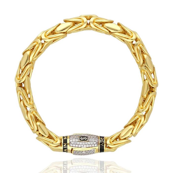 14K Gold 8mm MONACO Byzantine CZ Bullet Clasp Bracelet (Hollow) 8.25" - WJD Exclusives