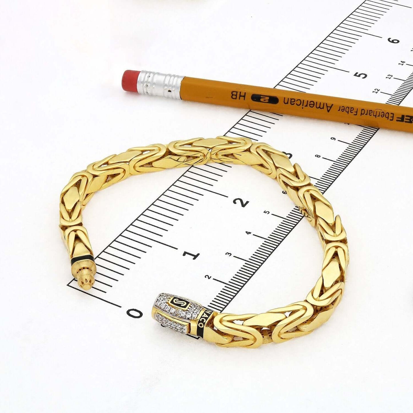 14K Yellow Gold 6mm MONACO Byzantine CZ Bullet Clasp Bracelet 8"