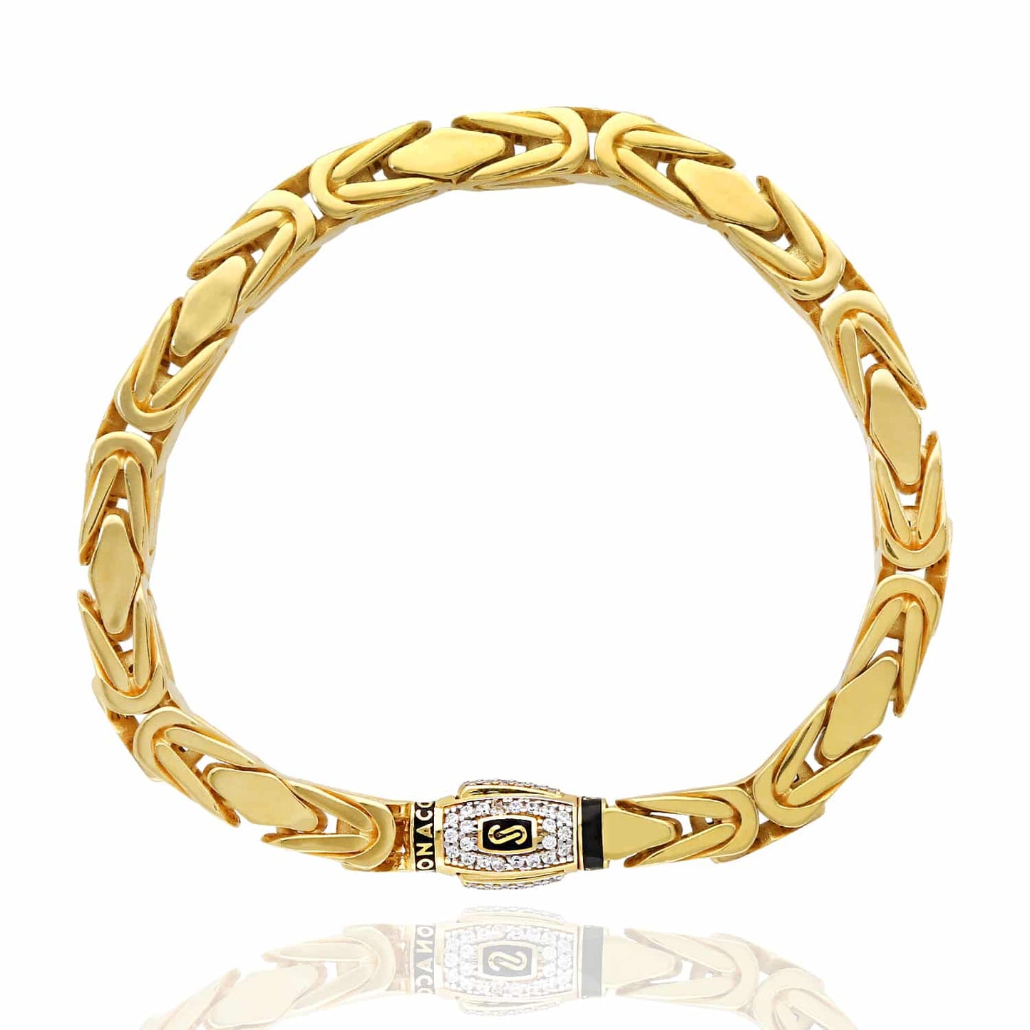 14K Yellow Gold 6mm MONACO Byzantine CZ Bullet Clasp Bracelet 8"