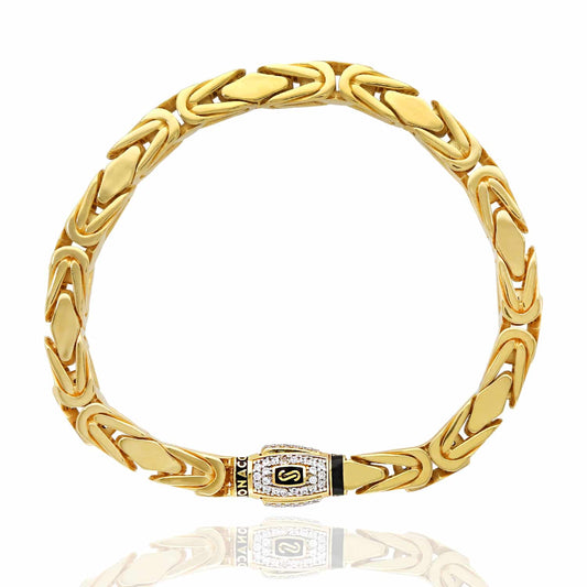 14k Gold Yellow 6mm MONACO Byzantine CZ Bullet Clasp Bracelet 8"