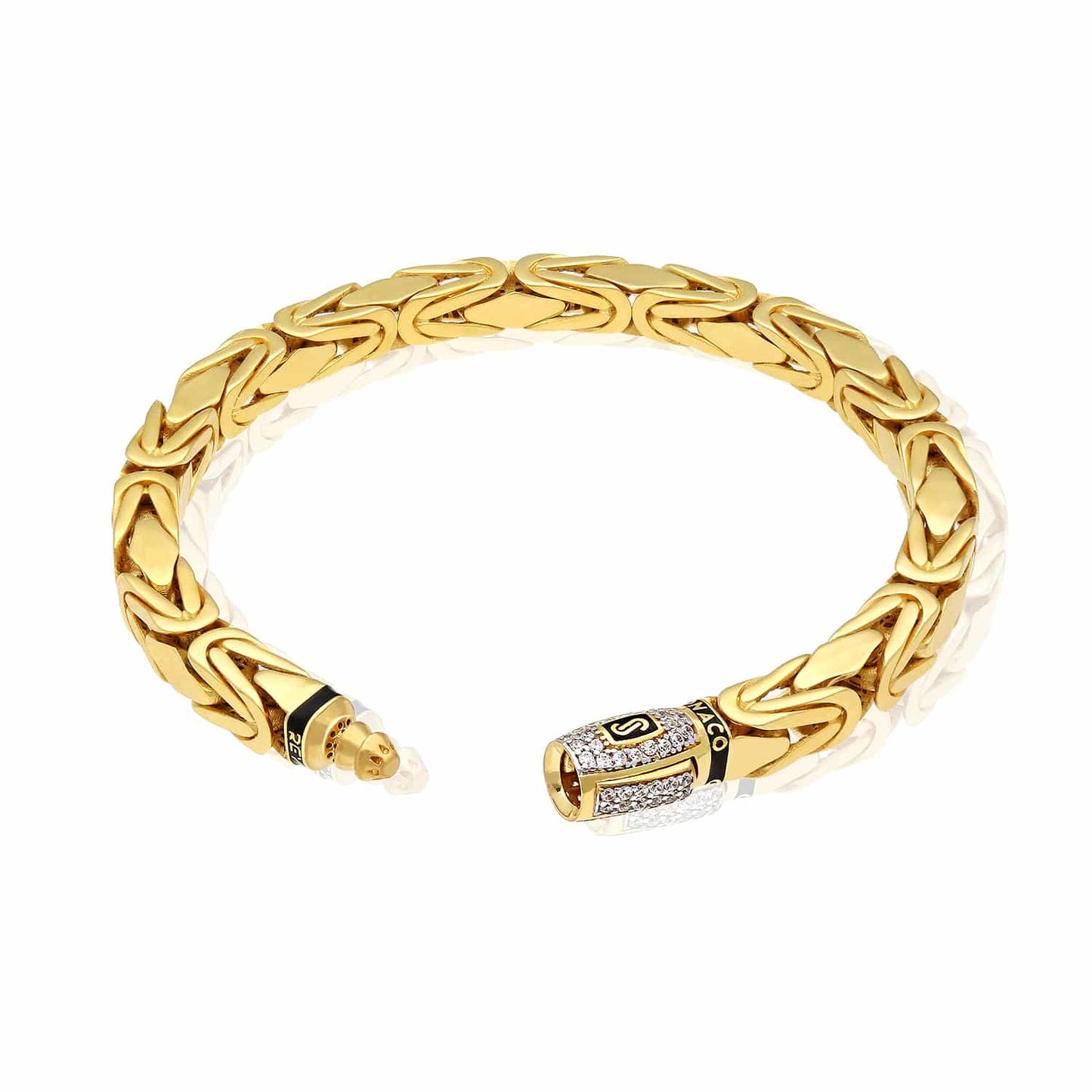 14K Yellow Gold 6mm MONACO Byzantine CZ Bullet Clasp Bracelet 8"