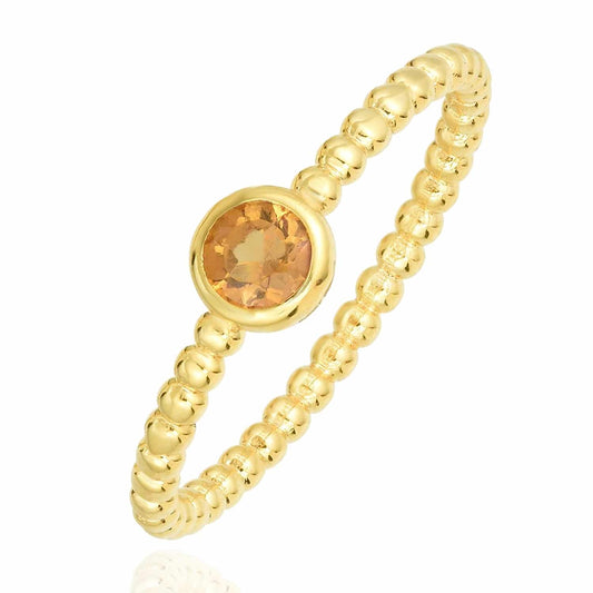 0.25CT Real Citrine 14K Gold Popcorn Band Round Ring