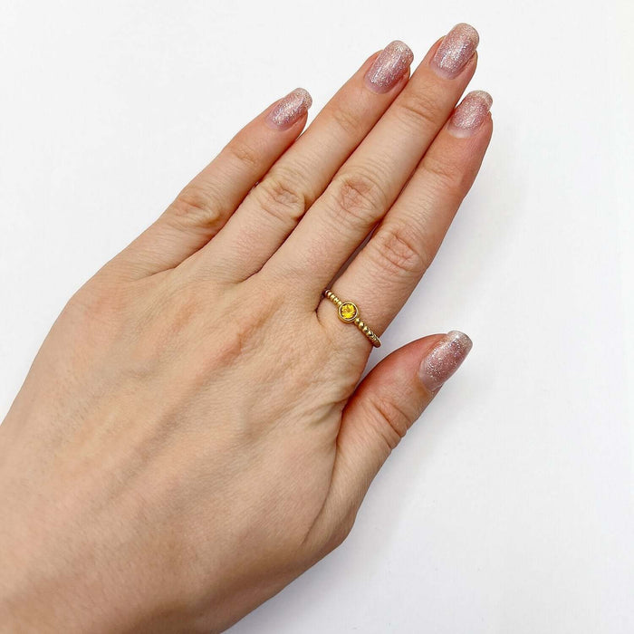 0.25CT Real Citrine 14K Gold Popcorn Band Round Ring - WJD Exclusives