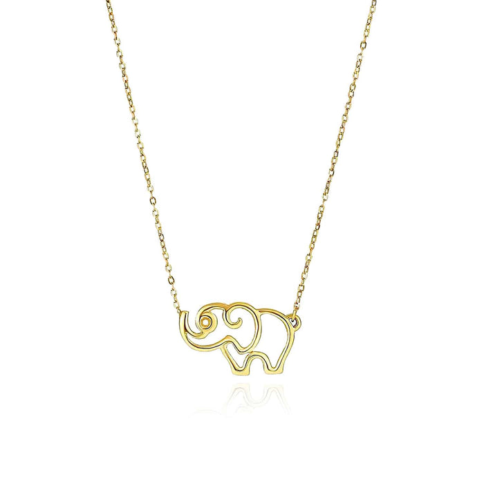 14K Yellow Gold Open Elephant Necklace (Hollow) 17" - WJD Exclusives
