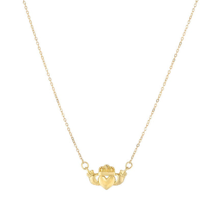 14K Gold Heart Crown Claddagh Pendant Necklace 17"