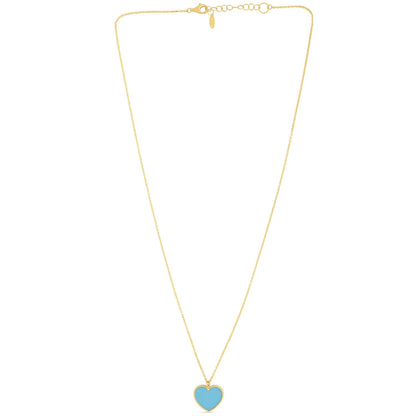 14K Gold Turquoise Heart Pendant Necklace 17"-18" Adjustable