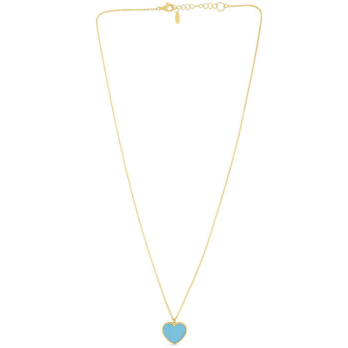14K Yellow Gold Turquoise Heart Necklace (Hollow) Adjustable 17" - 18" - WJD Exclusives