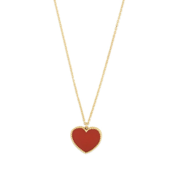 14K Yellow Gold Red Carnelian Heart Necklace (Hollow) Adjustable 17" - 18" - WJD Exclusives