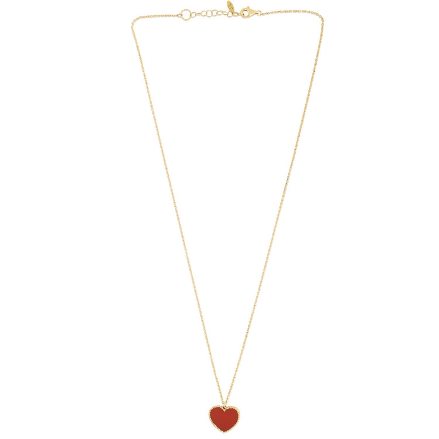 14K Gold Red Carnelian Heart Pendant Necklace 17"-18" Adjustable