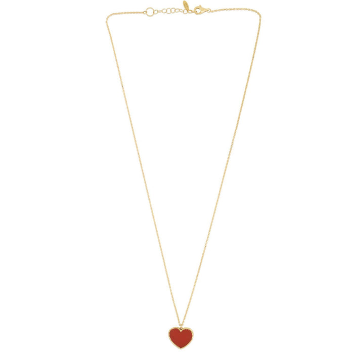 14K Yellow Gold Red Carnelian Heart Necklace (Hollow) Adjustable 17" - 18" - WJD Exclusives
