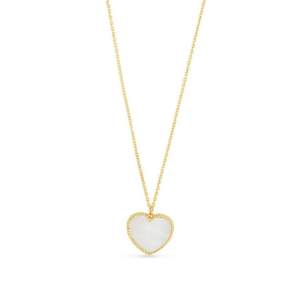 14K Gold Mother Of Pearl Heart Pendant Necklace 17"-18" Adjustable